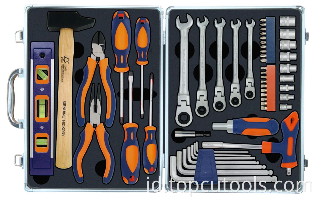 53pcs Perangkat Keras Hardware & Pliers Aluminium Case Tool Kit